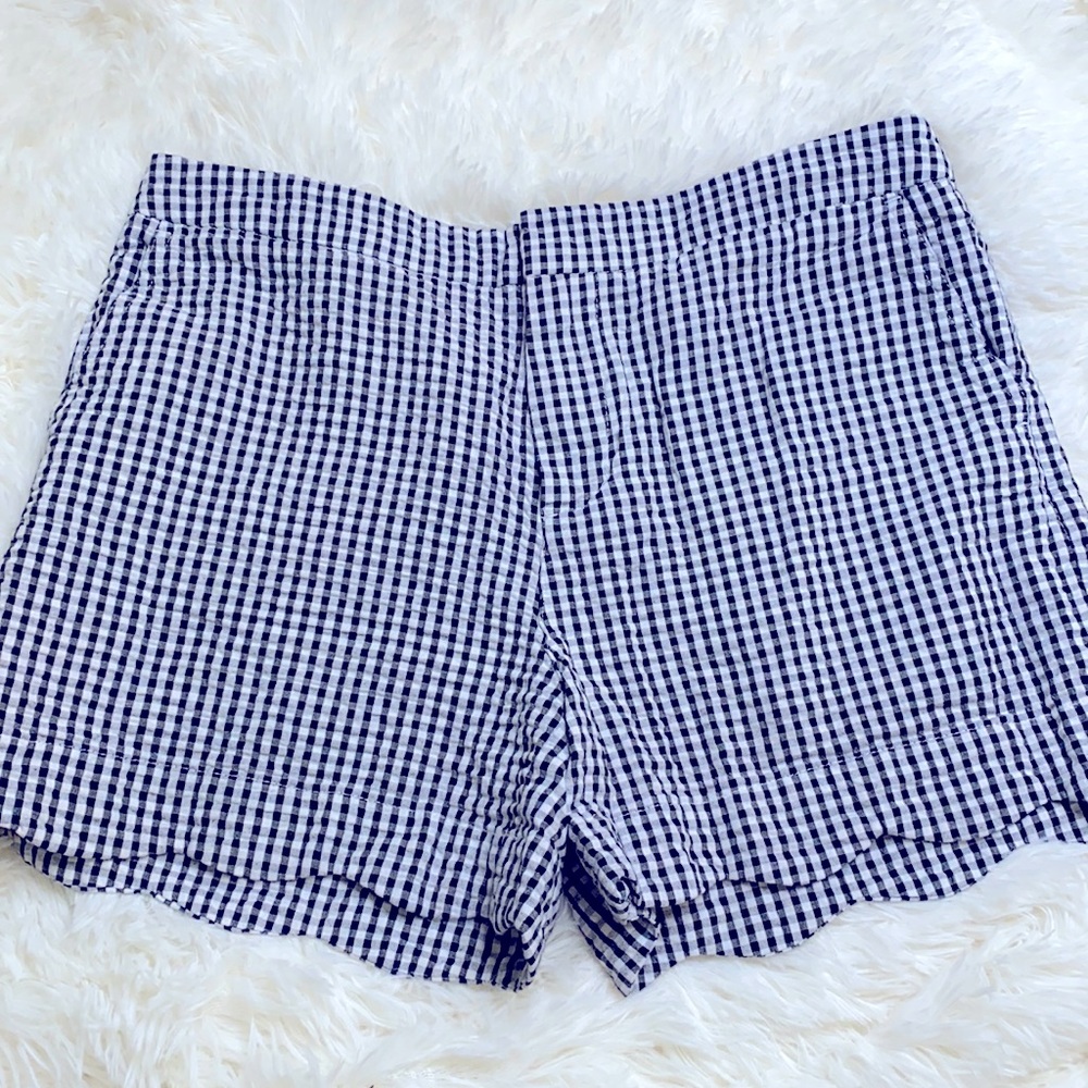 Cynthia Rowley Black White Seersucker Checkered Scallop Hemmed Shorts Size 2